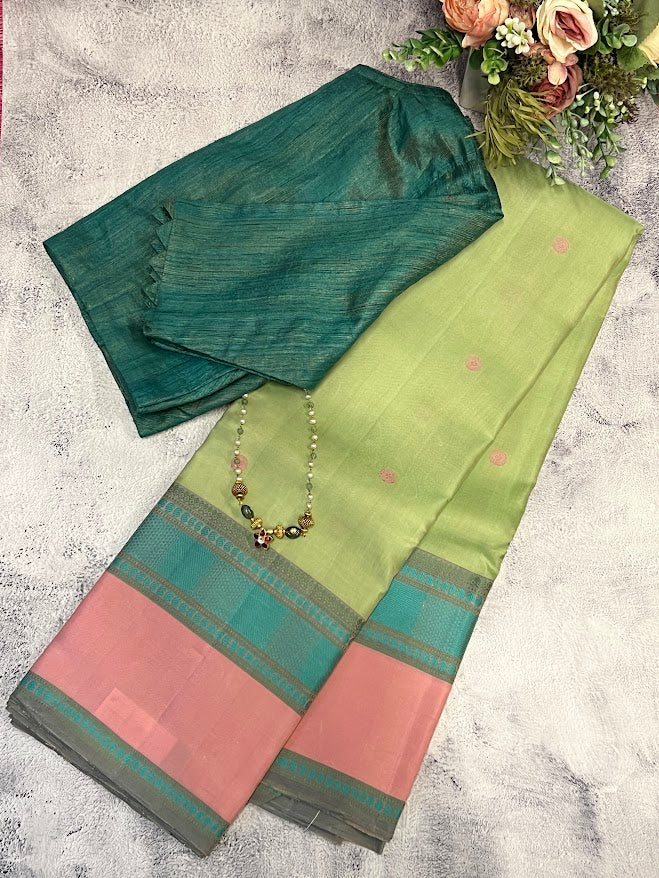 Kimaya pastel green silk saree