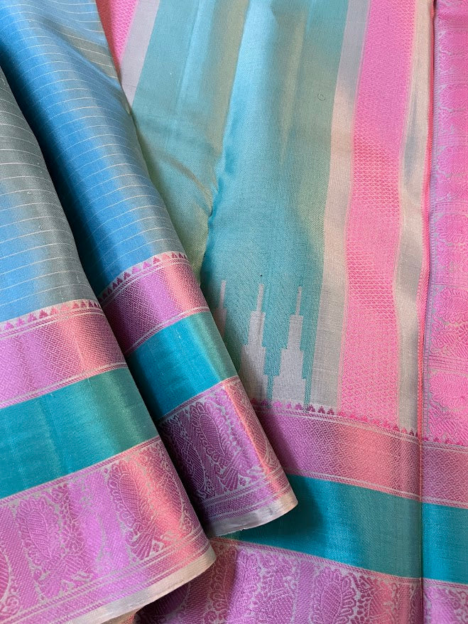 Kimaya turquoise silk saree 1