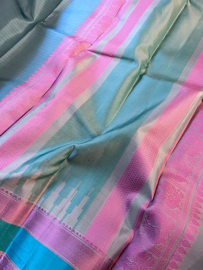 Kimaya turquoise silk saree 2