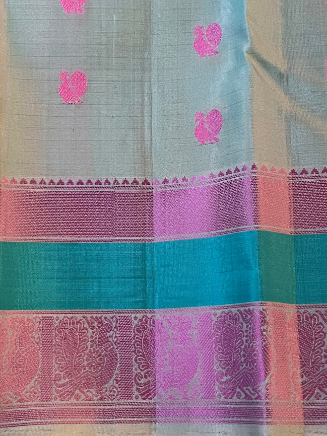 Kimaya turquoise silk saree 4