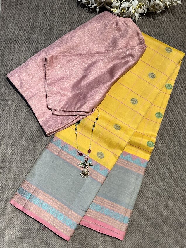 Kimaya yellow silk saree