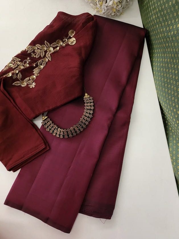 Lavanyam - Plain deep maroon kanchipuram silk saree