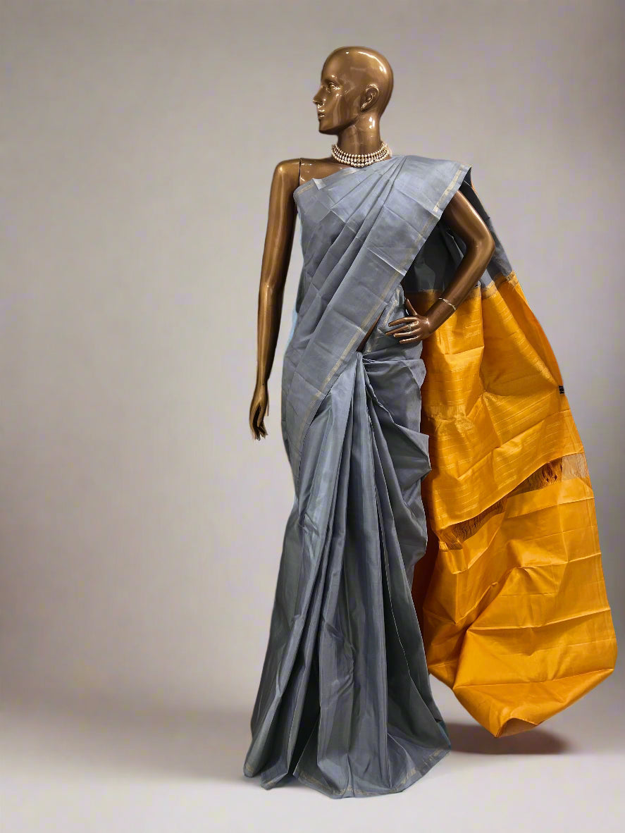 Plain kanchipuram silk saree grey 