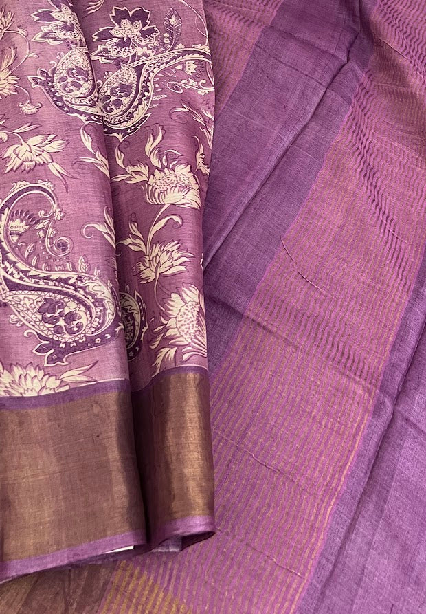 Maya - Lilac tussar printed saree 1