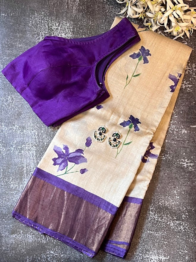 Maya hibiscus tussar saree