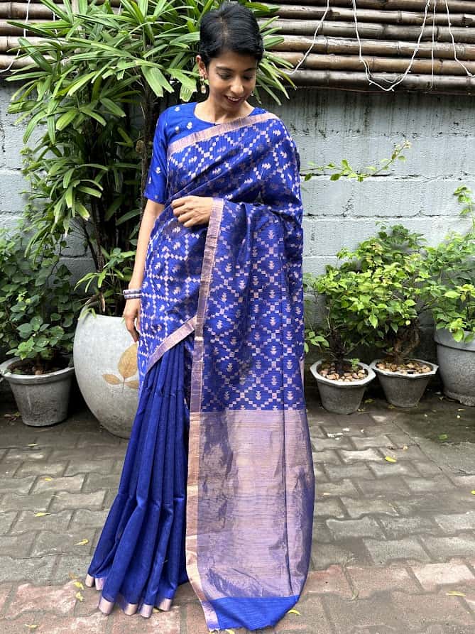 Mayur Royal blue and gold matka silk saree 3