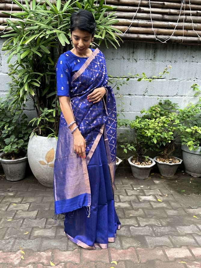 Mayur Royal blue and gold matka silk saree