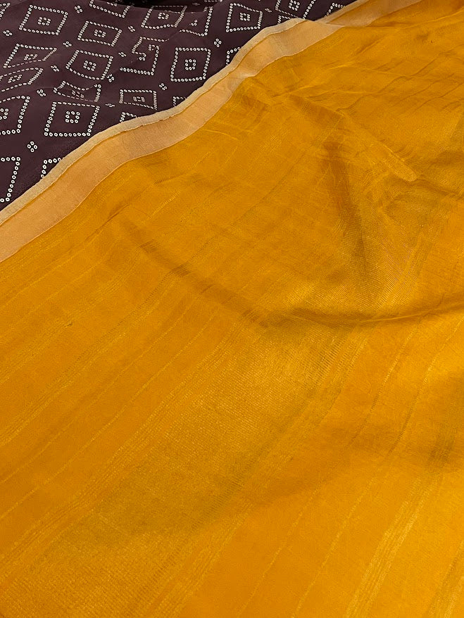 Mila Brown mustard bandhani handprinted kanchipuram silk saree 2