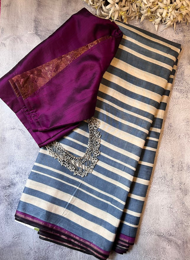 Mila Grey stripes silk saree