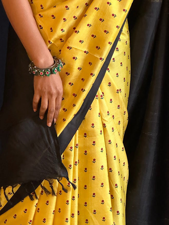 Mila Yellow flower kanchi silk saree 7