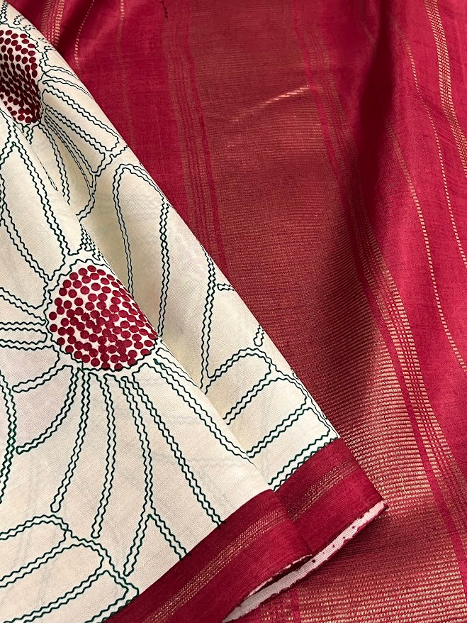 Mila cream red floral kanchi silk saree 1