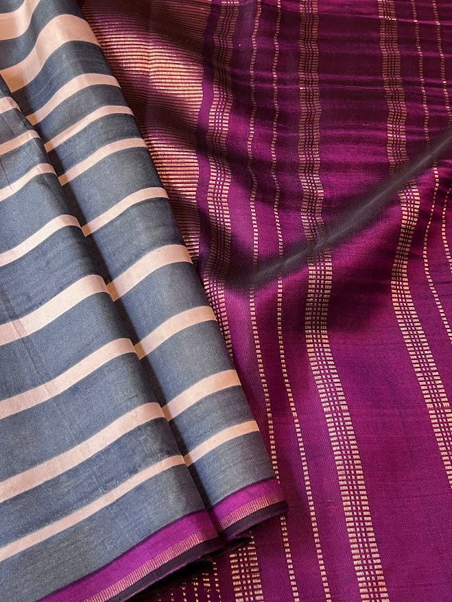 Mila grey stripes silk saree 1