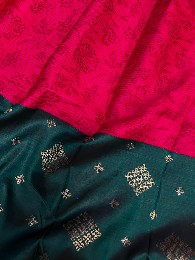 Mila pink green organza kanchipuram saree 2