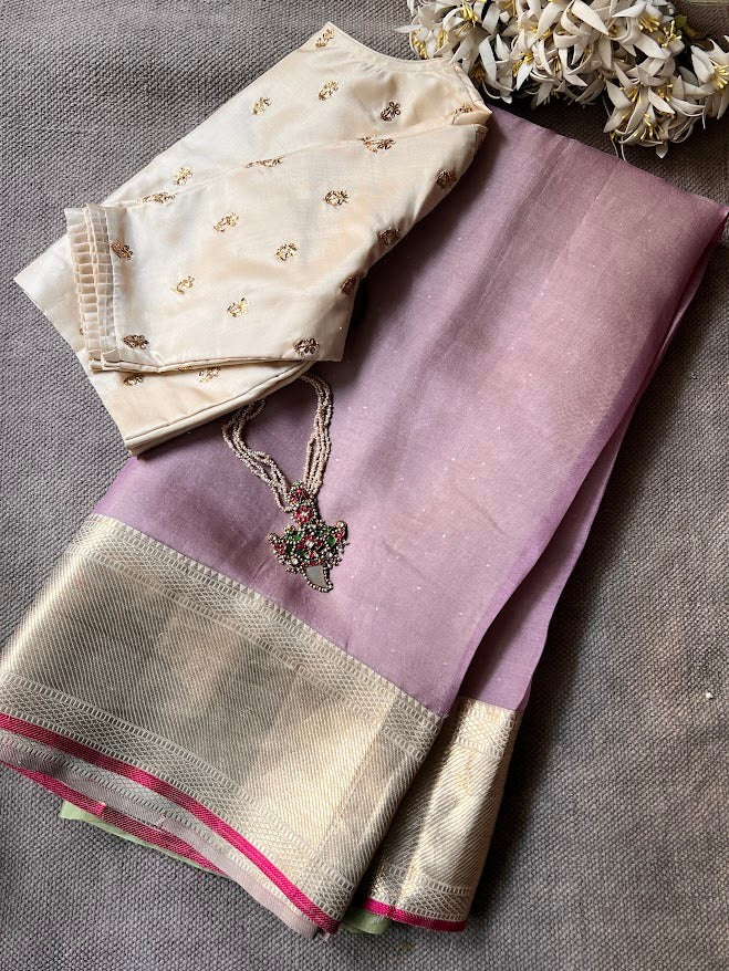 Mishrita Green lilac Kanchi organza saree