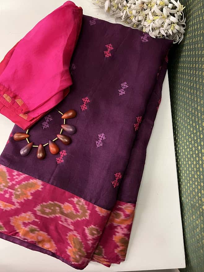 Mishrita Violet organza saree with pink kanchi silk border 1