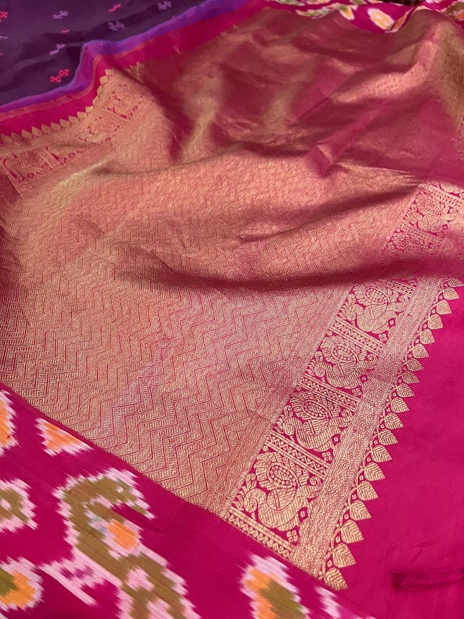 Mishrita Violet organza saree with pink kanchi silk border 2