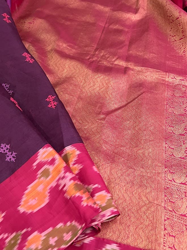 Mishrita Violet organza saree with pink kanchi silk border 3