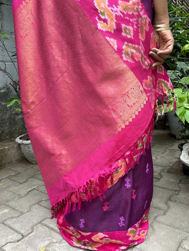 Mishrita Violet organza saree with pink kanchi silk border 7