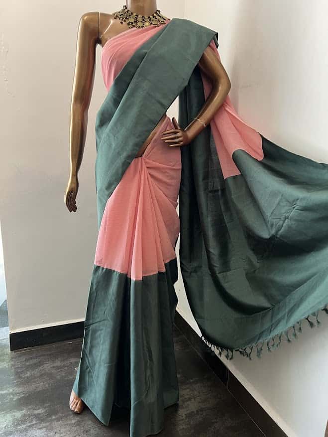 Mishrita green pink fusion saree 4