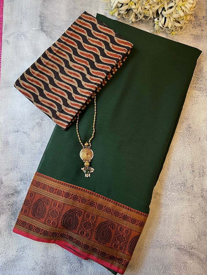 Mishrita dark green chiffon saree