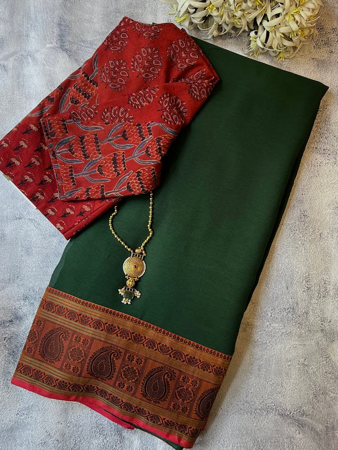 Mishrita dark green chiffon saree