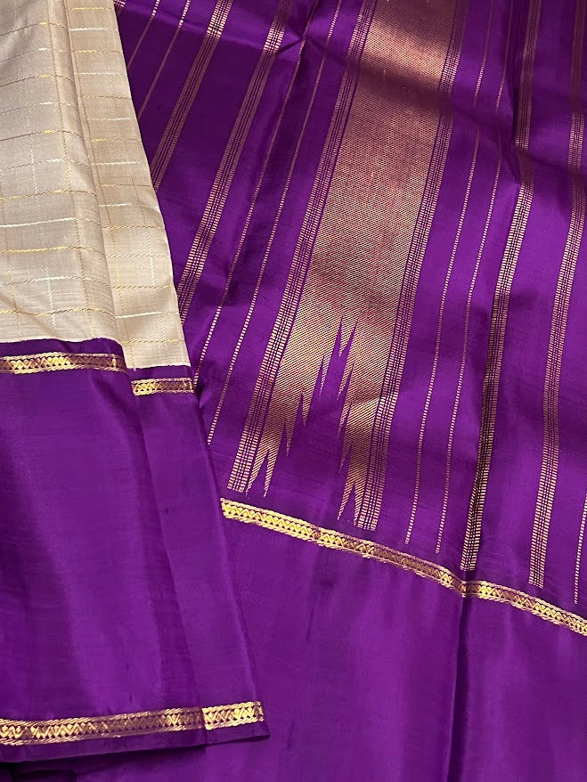 Mohana cream violet kanchi silk saree