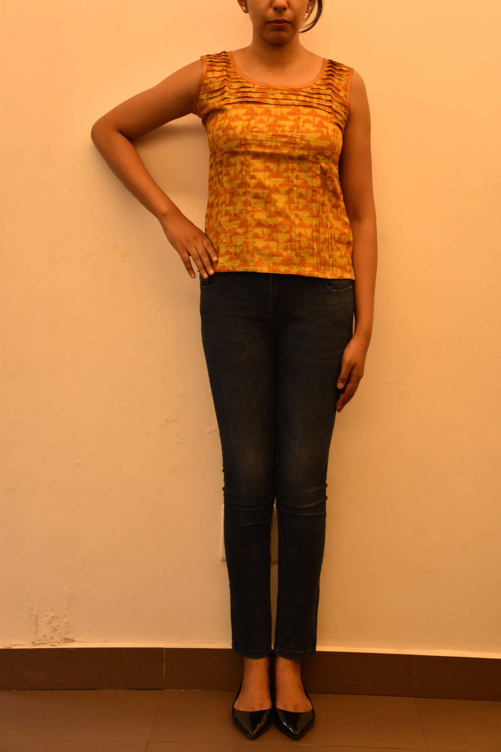 Mustard tussar sleeveless short top 1 scaled