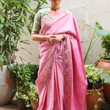 Pink tussar cutwork saree