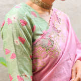 Pink tussar cutwork saree