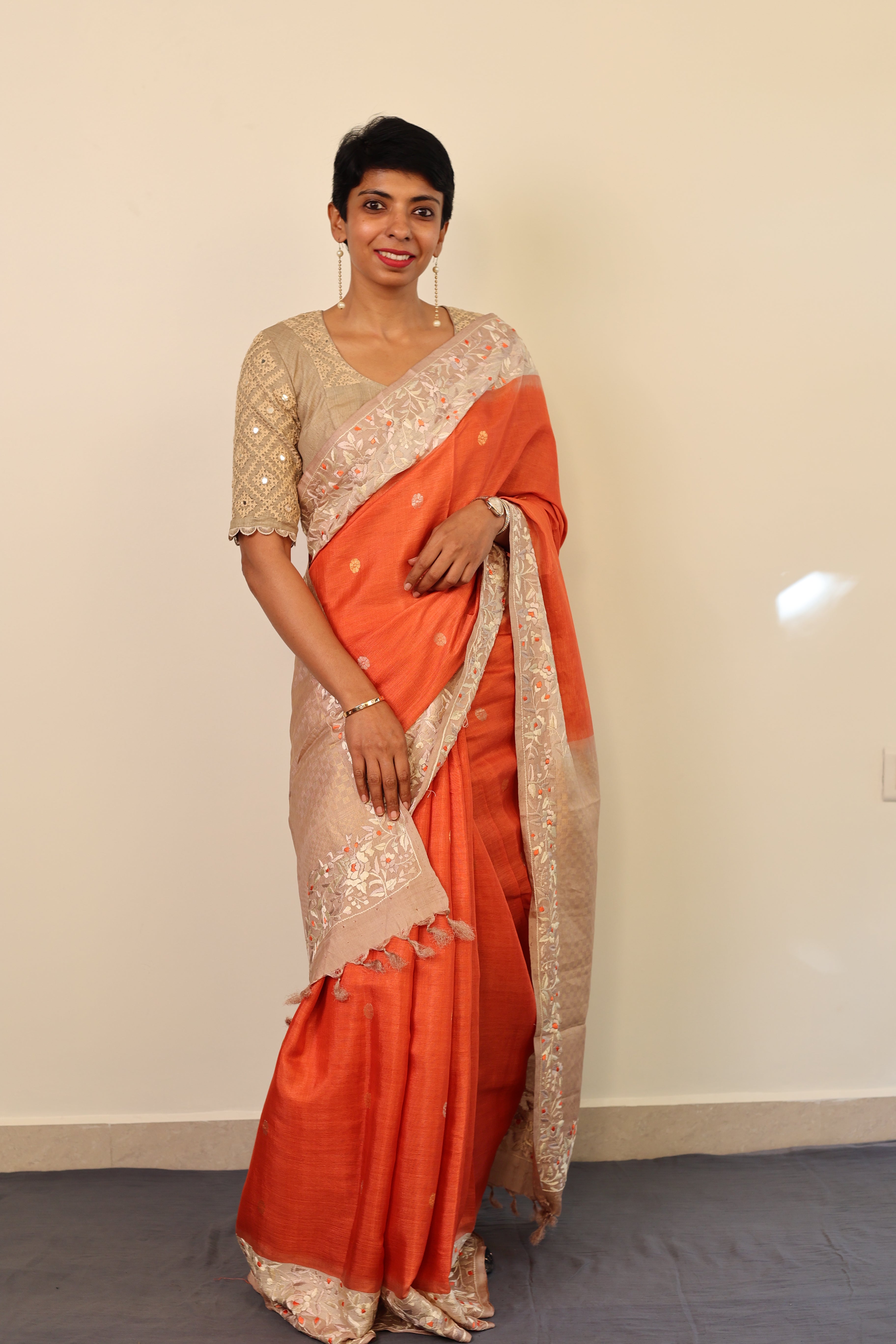 Tussar Parsi gara embroidered saree