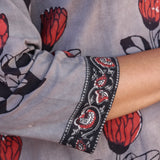 Grey rose printed cotton kurta