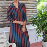 Ajrakh printed striped silk kurta