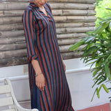 Ajrakh printed striped silk kurta