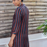 Ajrakh printed striped silk kurta