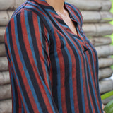 Ajrakh printed striped silk kurta