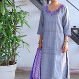Grey tussar applique kurta