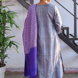 Grey tussar applique kurta