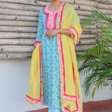 Kota printed kurta set with applique work