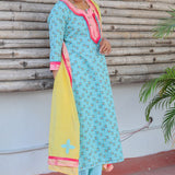 Kota printed kurta set with applique work