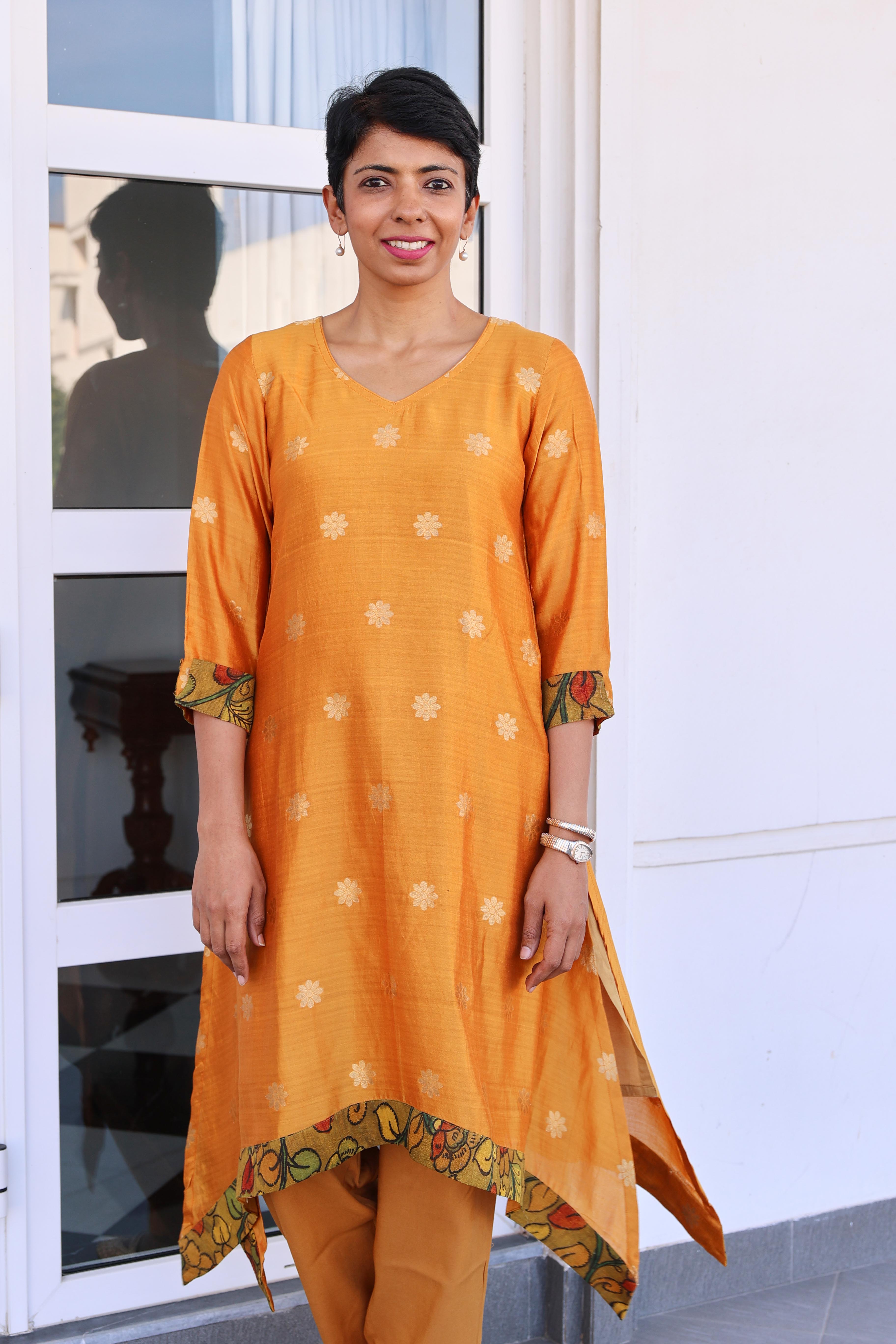 Asymmetric silk kurta