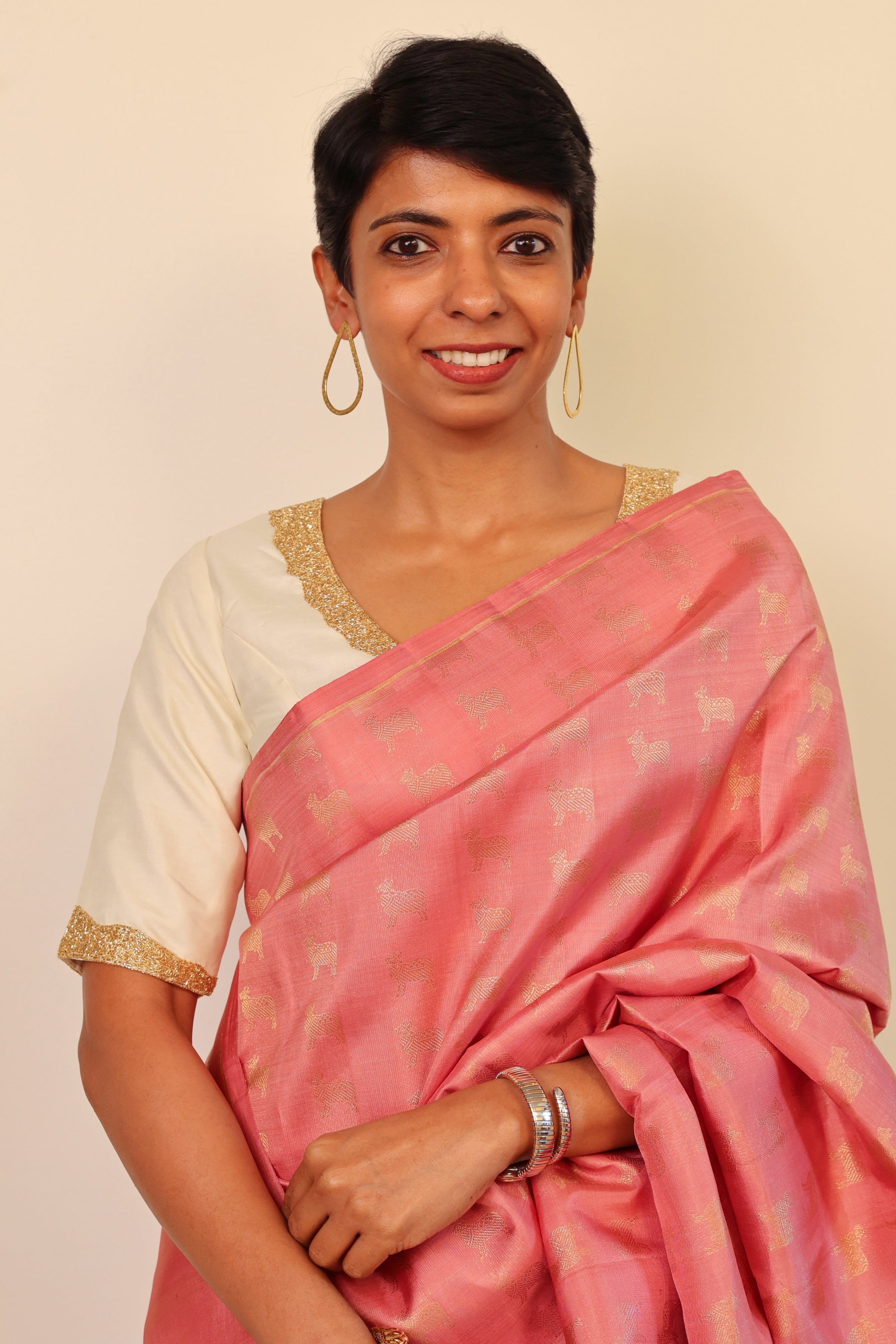 Gold embroidered silk blouse