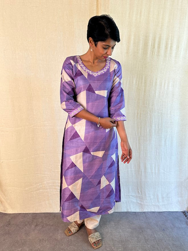 Tussar hand embroidered kurta