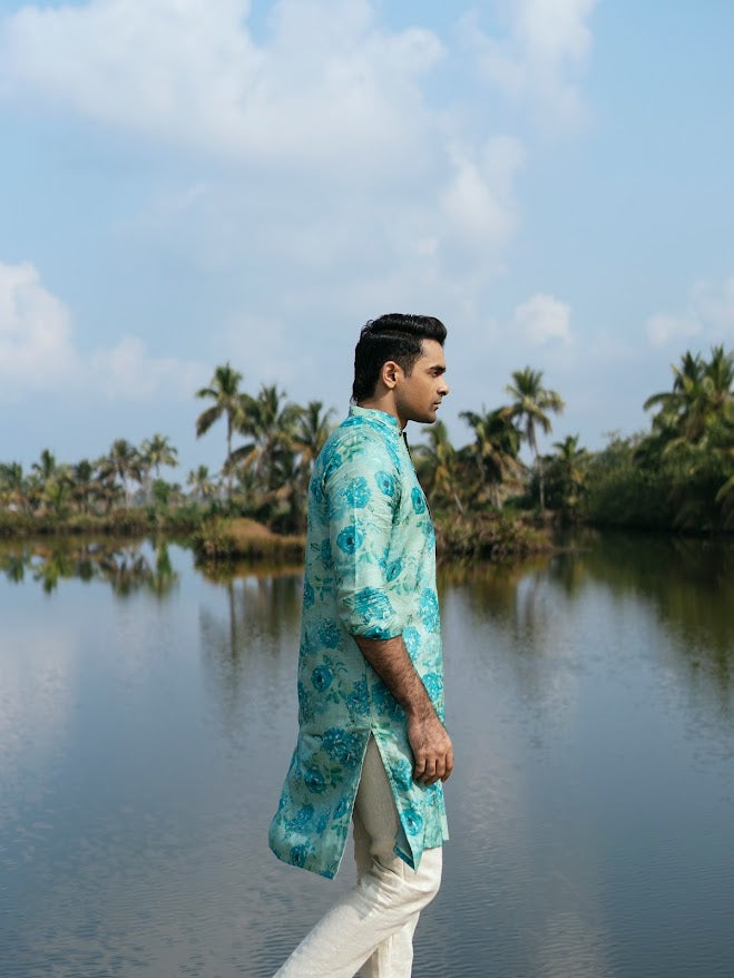 Rang Blue silk men's kurta 2