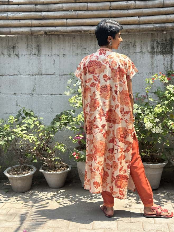 Rang cream orange tussar kurta 2