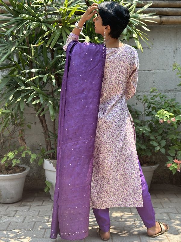 Rang cream purple silk kurta 2