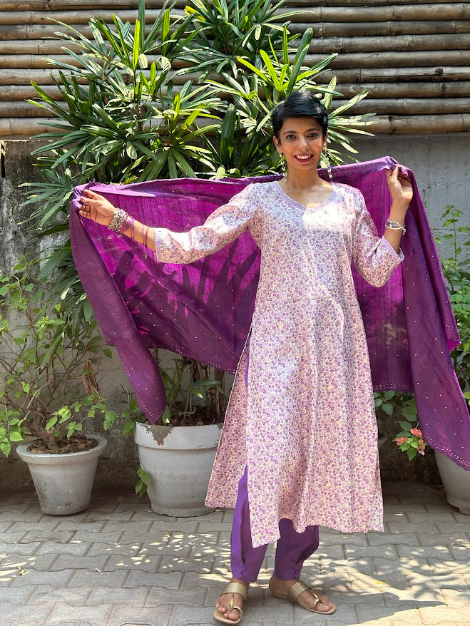 Rang cream purple silk kurta 3