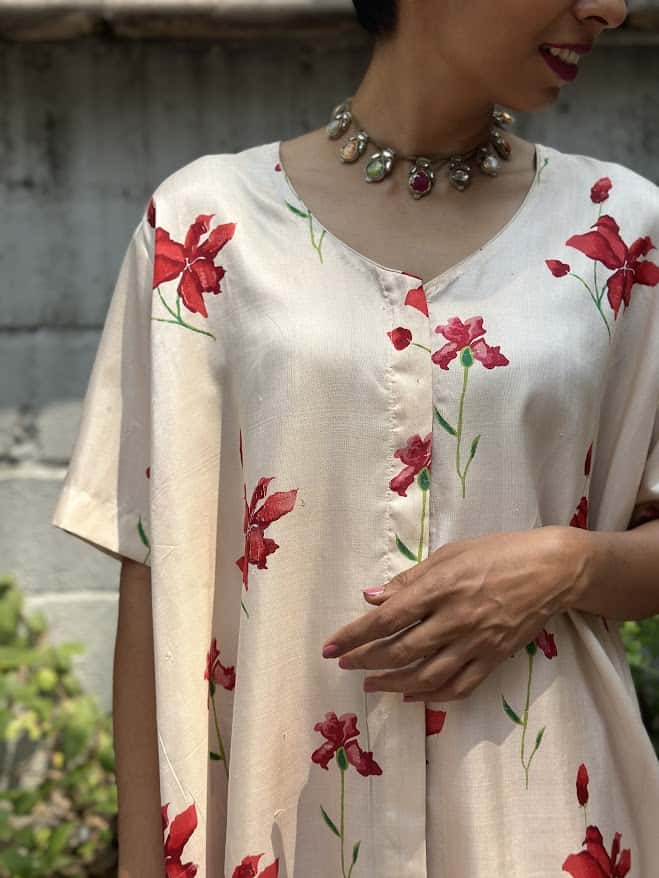 Rang cream red silk tunic 3