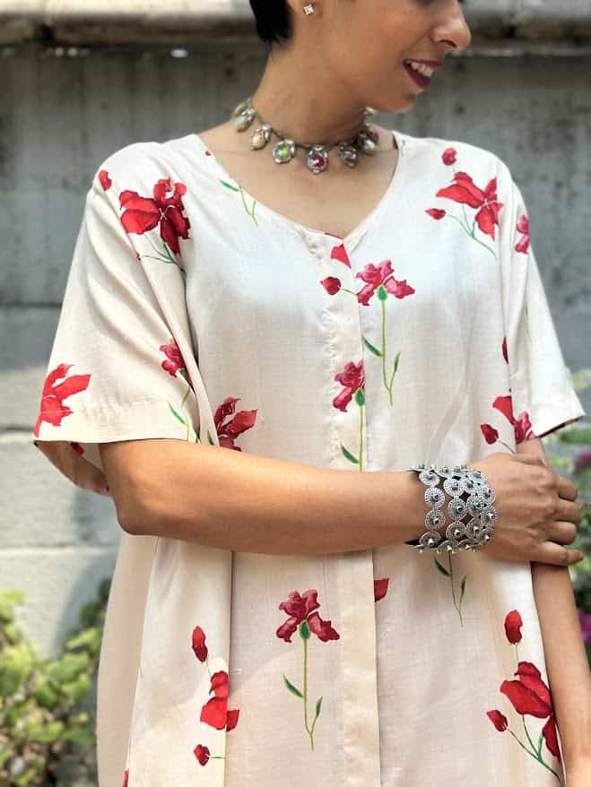 Rang cream red silk tunic 4