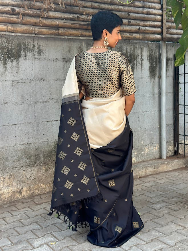 Ranya black cream korvai kanchipuram silk saree 2