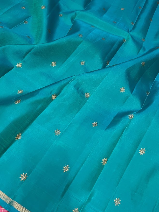 Ranya teal yellow kanchipuram silk saree 2